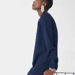 Tara Jarmon Robe Ruffa Bleue -Promos Vestinia Magasin 05571233c589e59bd0fa7a41d0c6