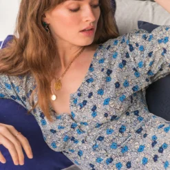 Promos Vestinia Magasin 45 Rouje Robe Ondine Pois Fleurette Navy