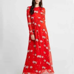 IVY OAK Robe Rouge Ă Fleurs