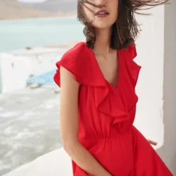 Tara Jarmon Robe Courte Rouge En Crepe